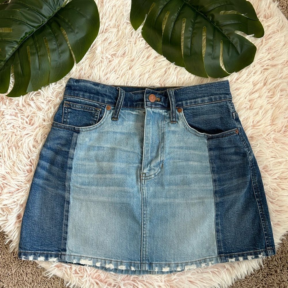 Madewell McCarren 2-Tone Dark Light Wash Blue Jean Denim Mini Skirt Sz 25